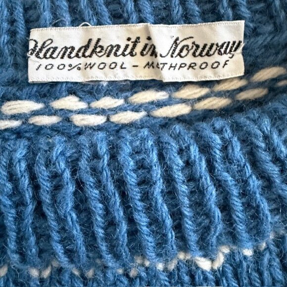 Vintage NORWEGIAN Wool Pullover Blue White Sweater XL - Picture 11 of 11